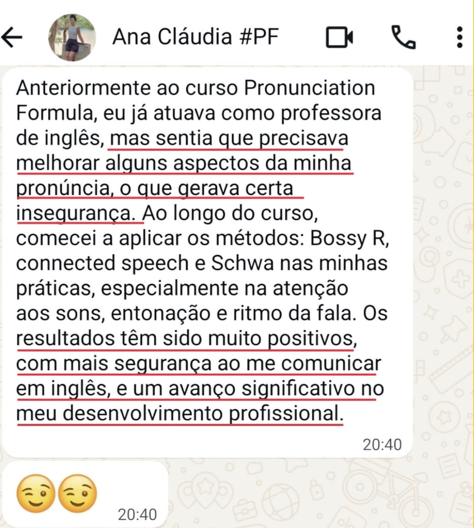 Depoimento de Ana Cláudia enviado por WhatsApp